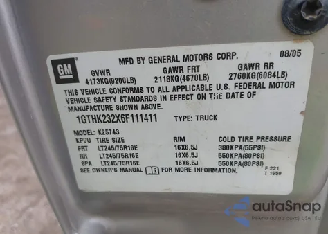 2006 GMC Sierra 2500Hd Slt из США, поврежденный, VIN 1GTHK232X6F111411